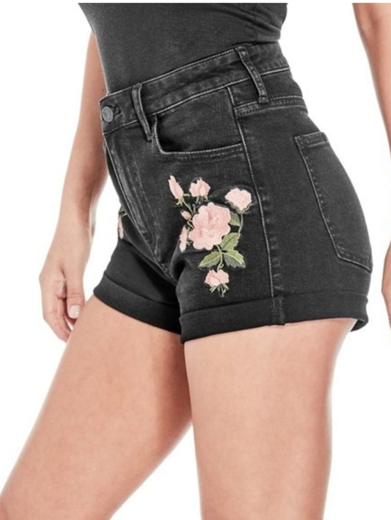 Guess Pants - GUESS Rose embroidered hi rise cuffed denim jean shorts size 30